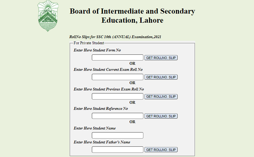 9th Class Roll No Slip 2022 All BISE Boards to Download