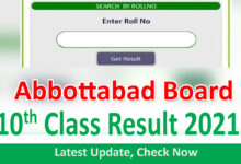 BISE Abbottabad Board 10th Class Result 2021 Matric Result