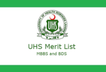 UHS MBBS and BDS Merit List 2021-22 For Public Medical Colleges
