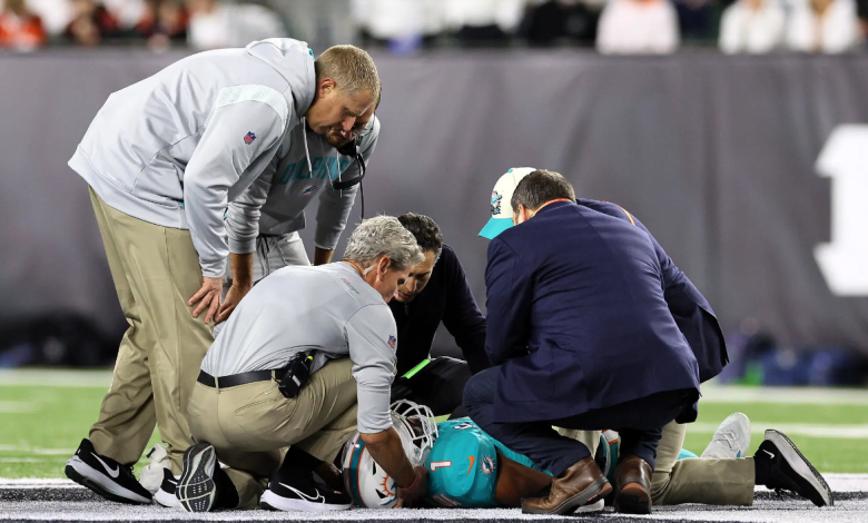 Miami Dolphins quarterback Tua Tagovailoa taken to hospital with head and neck injuries